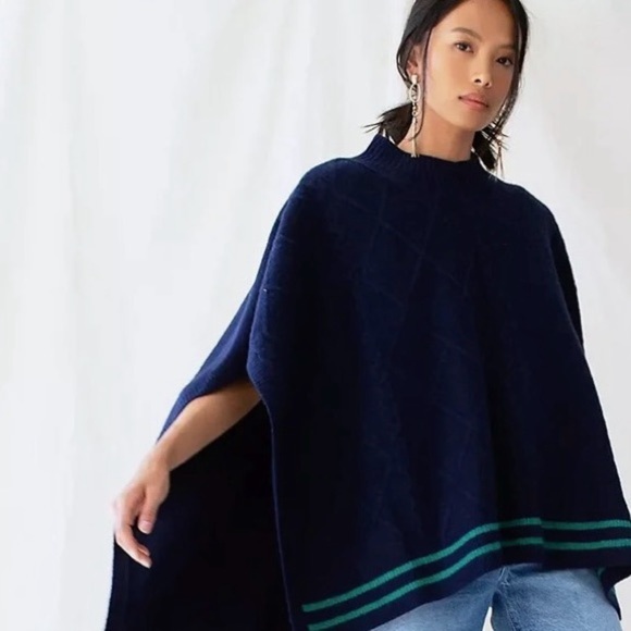 Free People Sweaters - FREE PEOPLE Harbour Stripe Cable Poncho in Navy and Green One Size